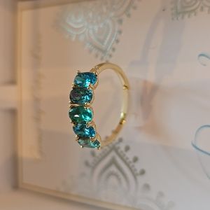 GEMS BY CITY LUXE BLUE ZIRCON ADJUSTABLE 14K GOLD PLATED RING